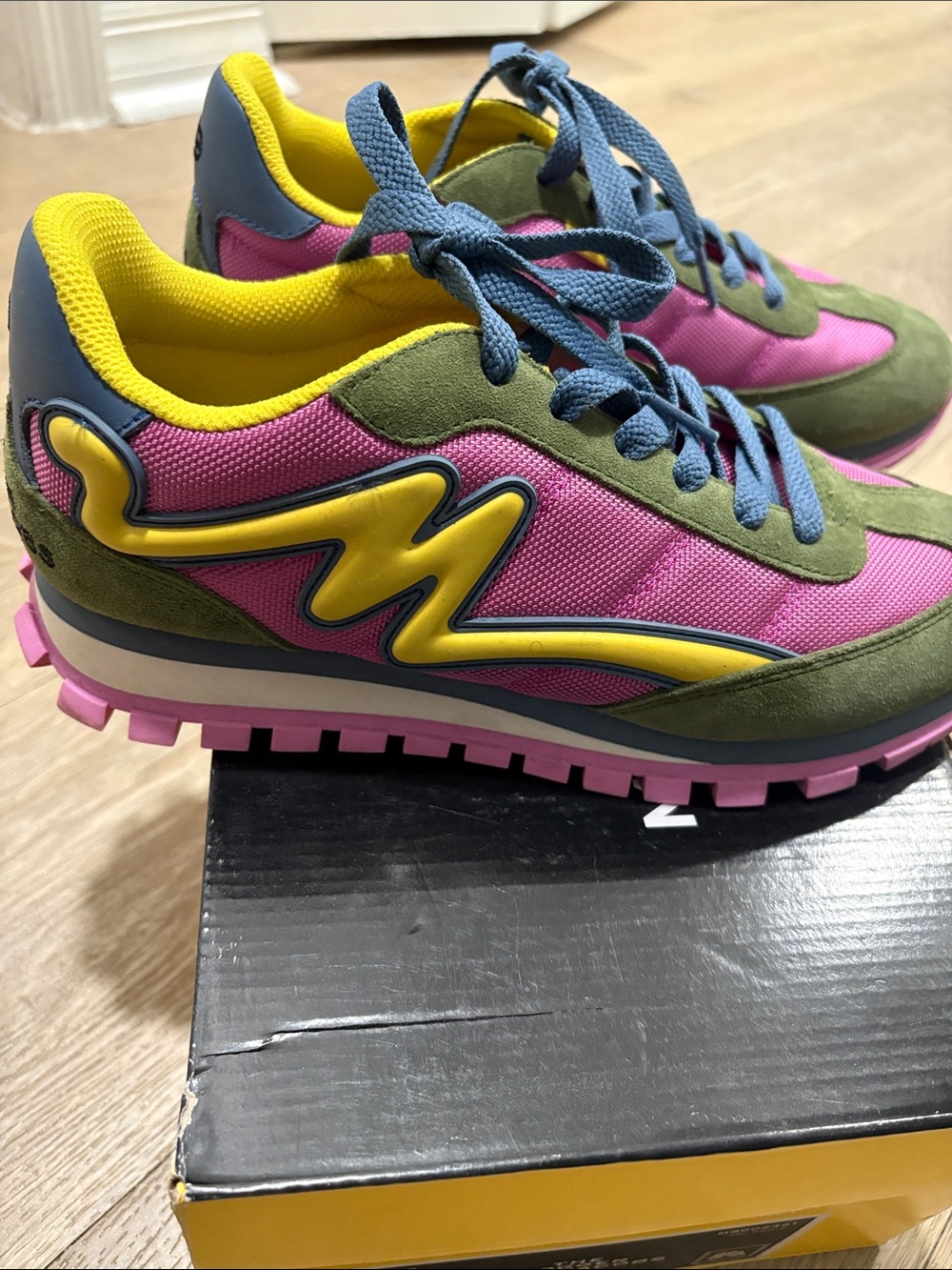 Marc Jacobs Pink, Olive & Yellow Retro Lace-Up Sneakers